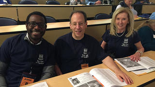 The Yale Club of Hartford’s Frederick Sowah ’06, Eric Fleischmann ’83, and Katherine McCormack ’81 MPH at the Connecticut Invention Convention. 